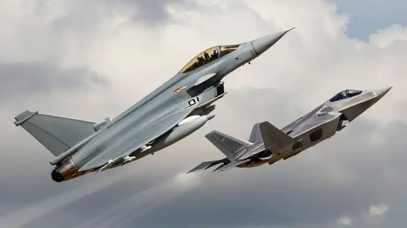 Intense aerial dogfight between two powerful fighter jets
